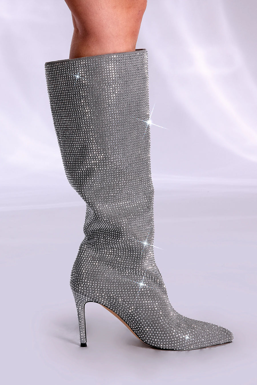 CHMURY Gloria Knee High Rhinestone Giltter High Heels Boots