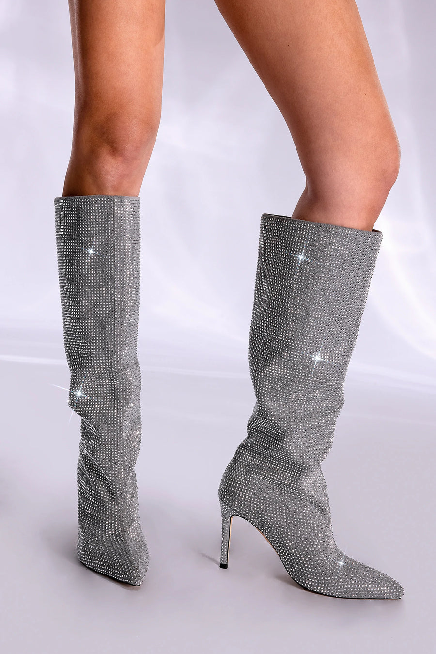 CHMURY Gloria Knee High Rhinestone Giltter High Heels Boots