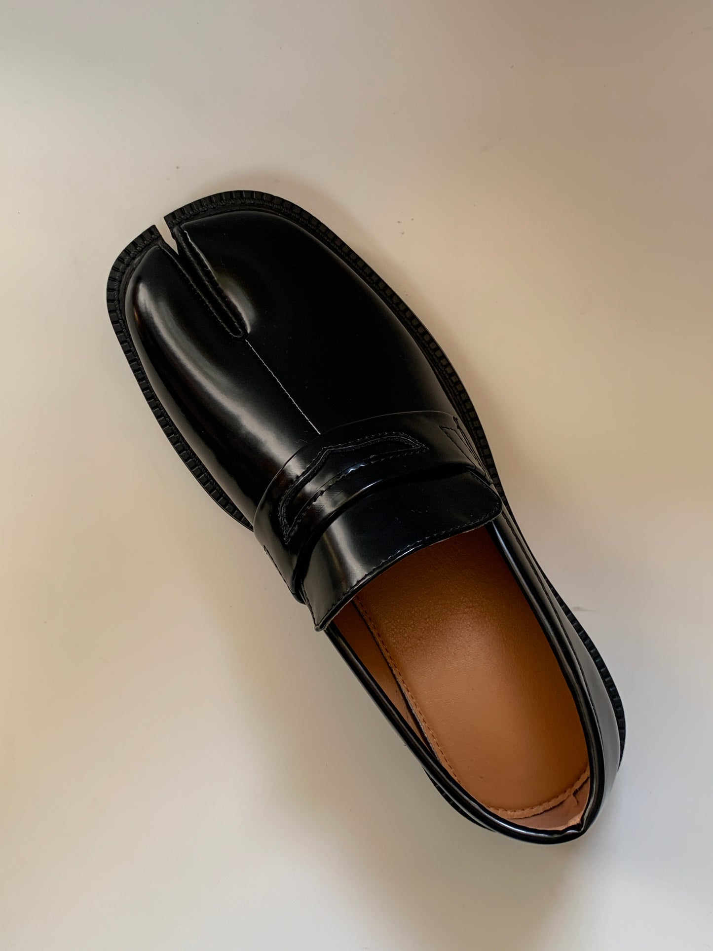 Tabi split toe black loafers