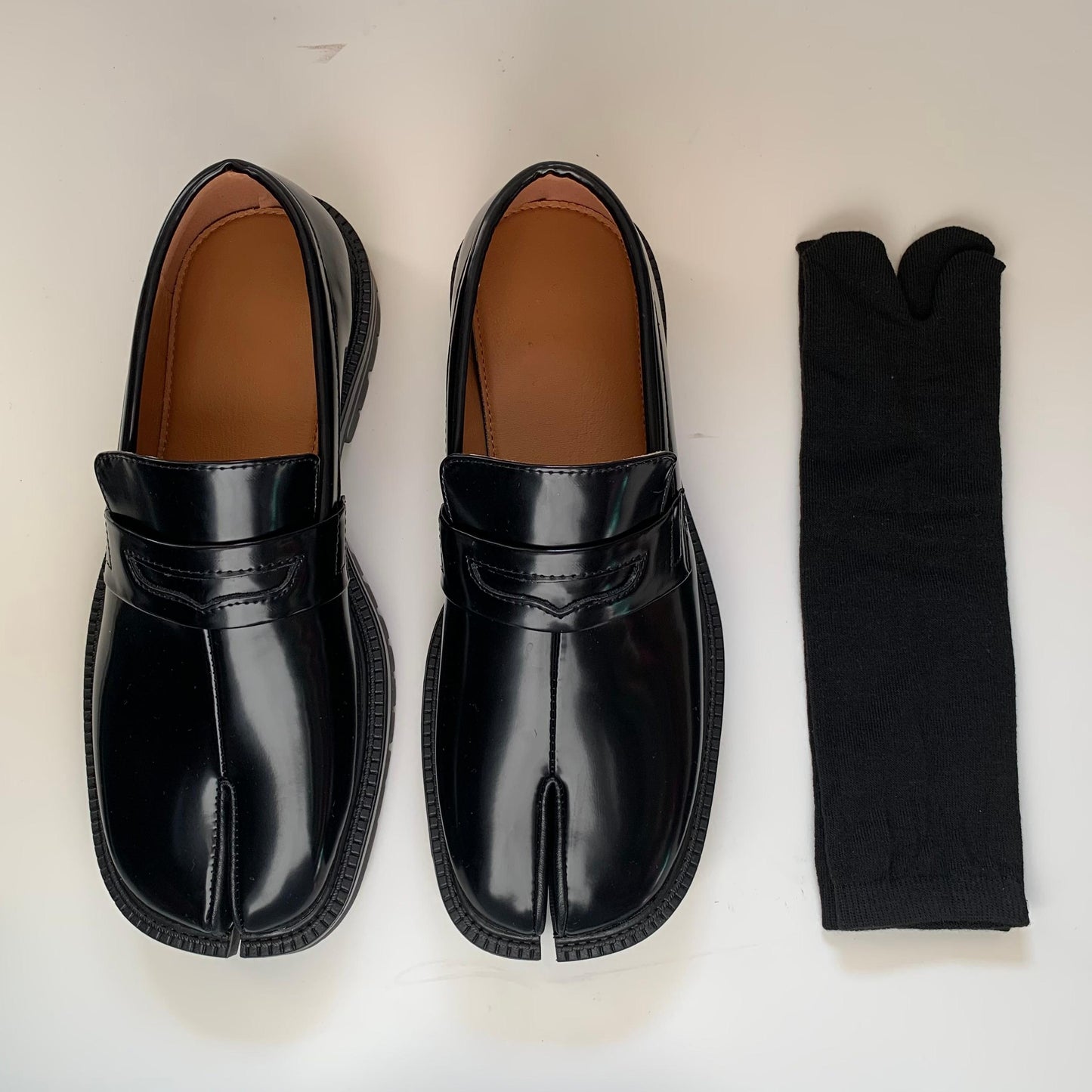 Tabi split toe black loafers