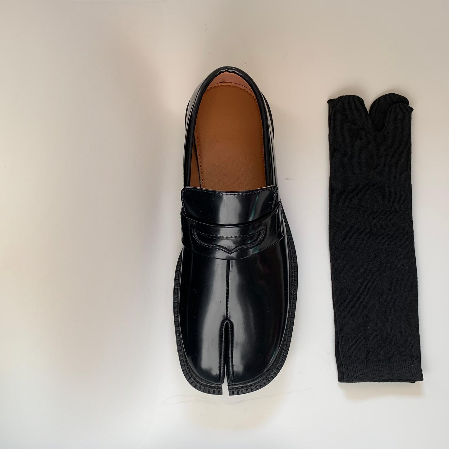 Tabi split toe black loafers