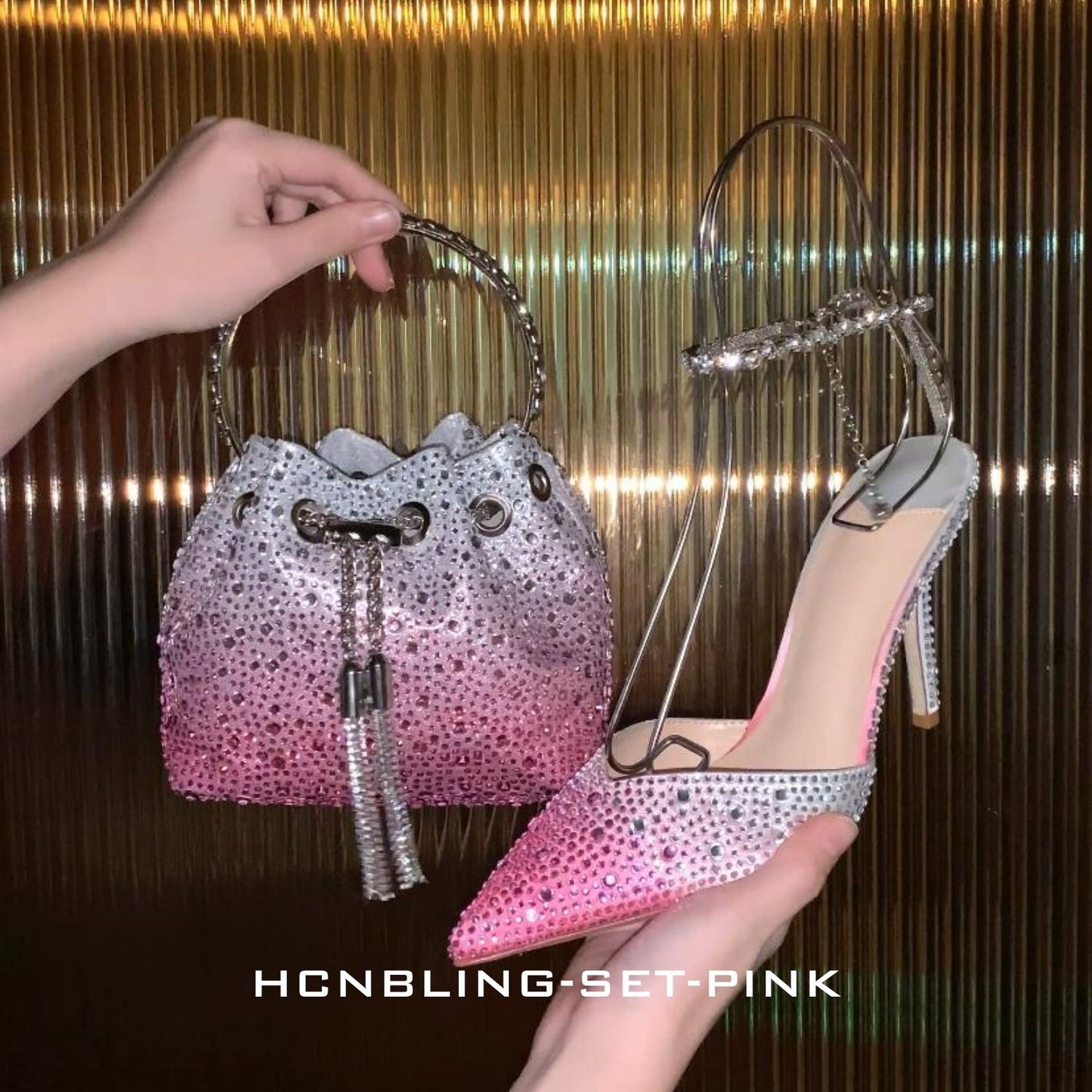 HCNBLING Heels and Bag set-Pink