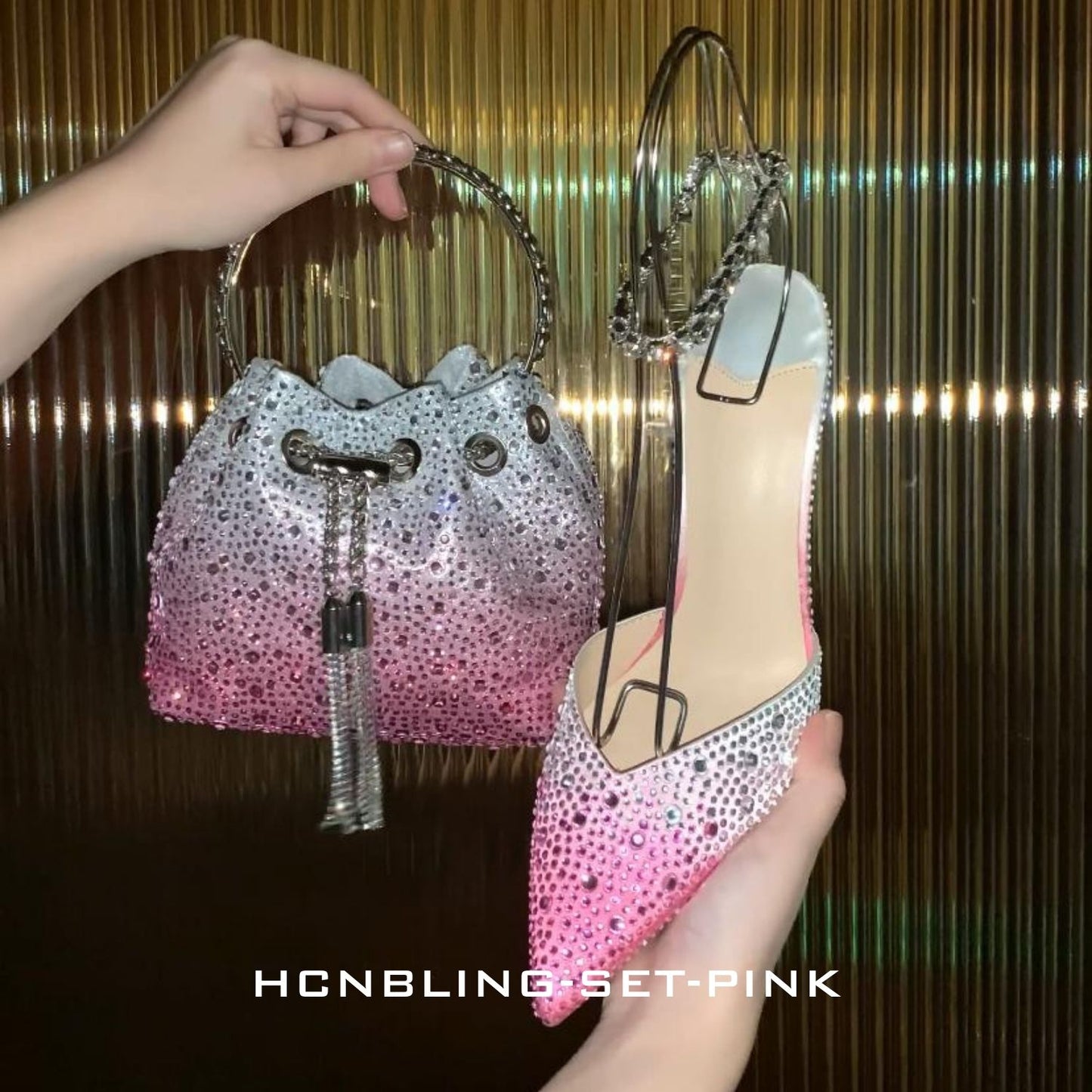 HCNBLING Heels and Bag set-Pink