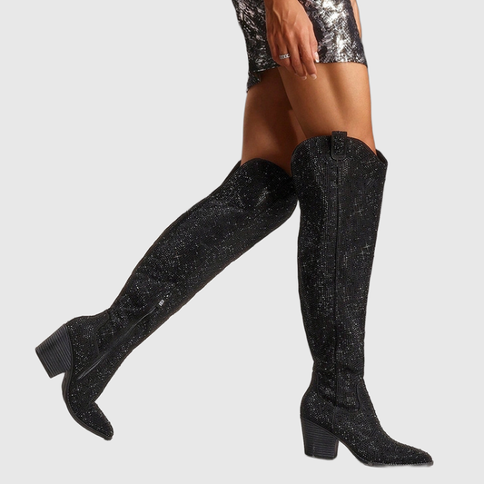 CHMURY Black Diamond Knee High Cowboy Boots