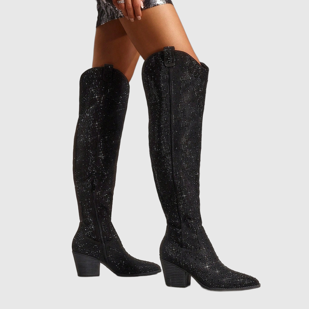 CHMURY Black Diamond Knee High Cowboy Boots