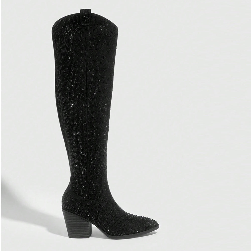 CHMURY Black Diamond Knee High Cowboy Boots